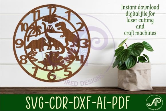 Dinosaur Wall Clock: Laser Cut SVG Templates
