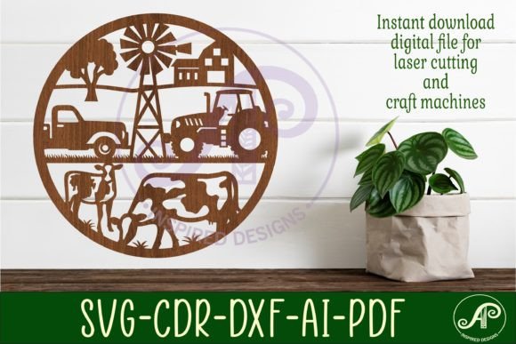 Farm Scene Wall Art Sign, SVG File for Laser Cutting