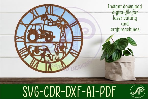 Farm Wall Clock Laser Cut Files, SVG