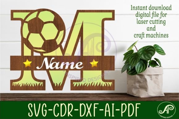 Football or Soccer Monogram M Letter: Custom Laser Cut Sign