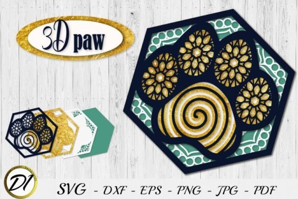 Layered 3D Paw Mandala SVG for Pet Projects