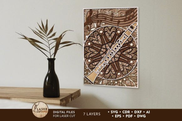 Layered Clarinet Laser Cut Wall Art: Music in Motion