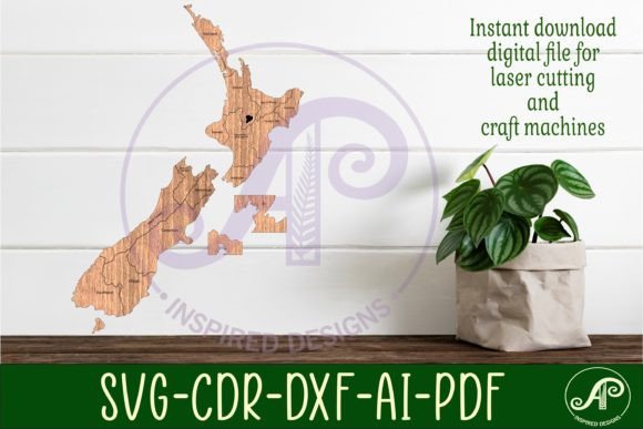 New Zealand with Engraved Regions Svg