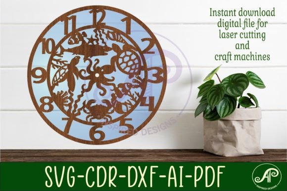 Sea Life Animal Wall Clock Laser Cut