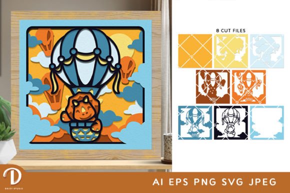 Triceratops on Hot Air Balloon Shadowbox: A Whimsical 3D Paper Craft